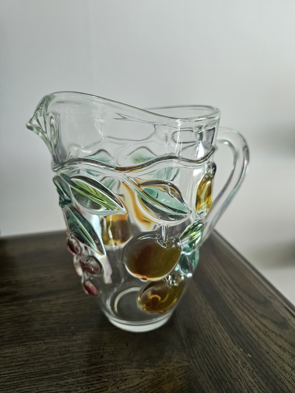 Vintage Mikasa "Garden Harvest" Embossed Glass Fruit Pitcher (48 oz)